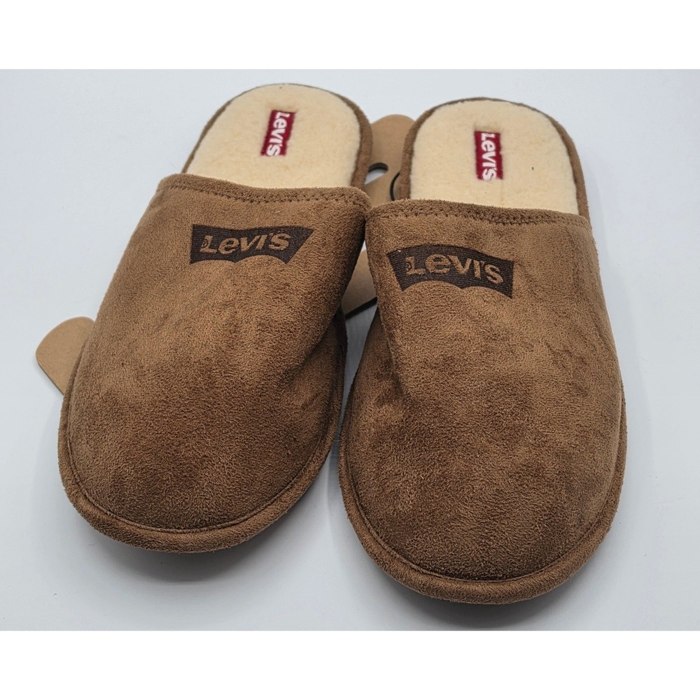 NWT Levi's Slippers Mens Large 9.5-10.5 Tan New Faux Suede Fur Lined House Shoes